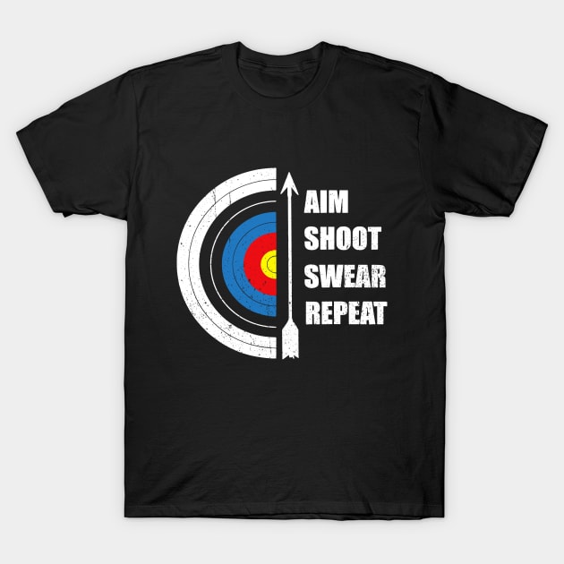 Archery Aim Shoot Swear Repeat Target Arrow T-Shirt by LEGO